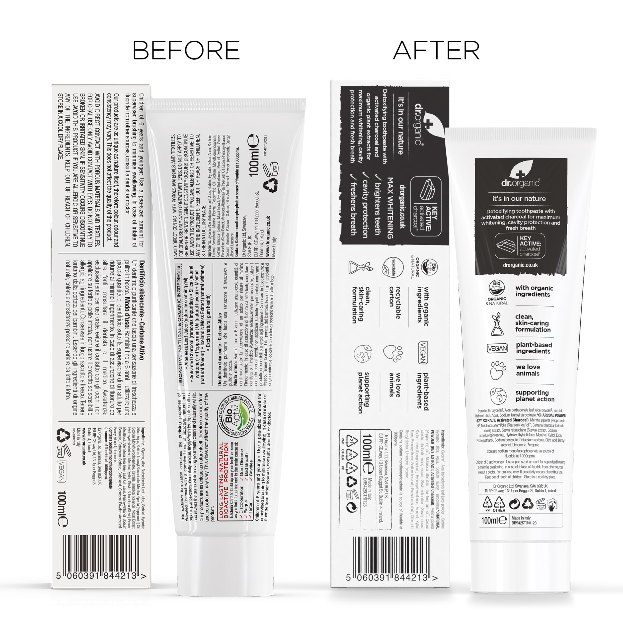 Packaging showing 100ml size and Dr Organic branding