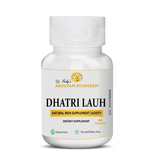Dr. Pushp's Arogyam Ayurvedm Dhatri Lauh bottle – 60 tablets for iron, blood purification, energy and immunity