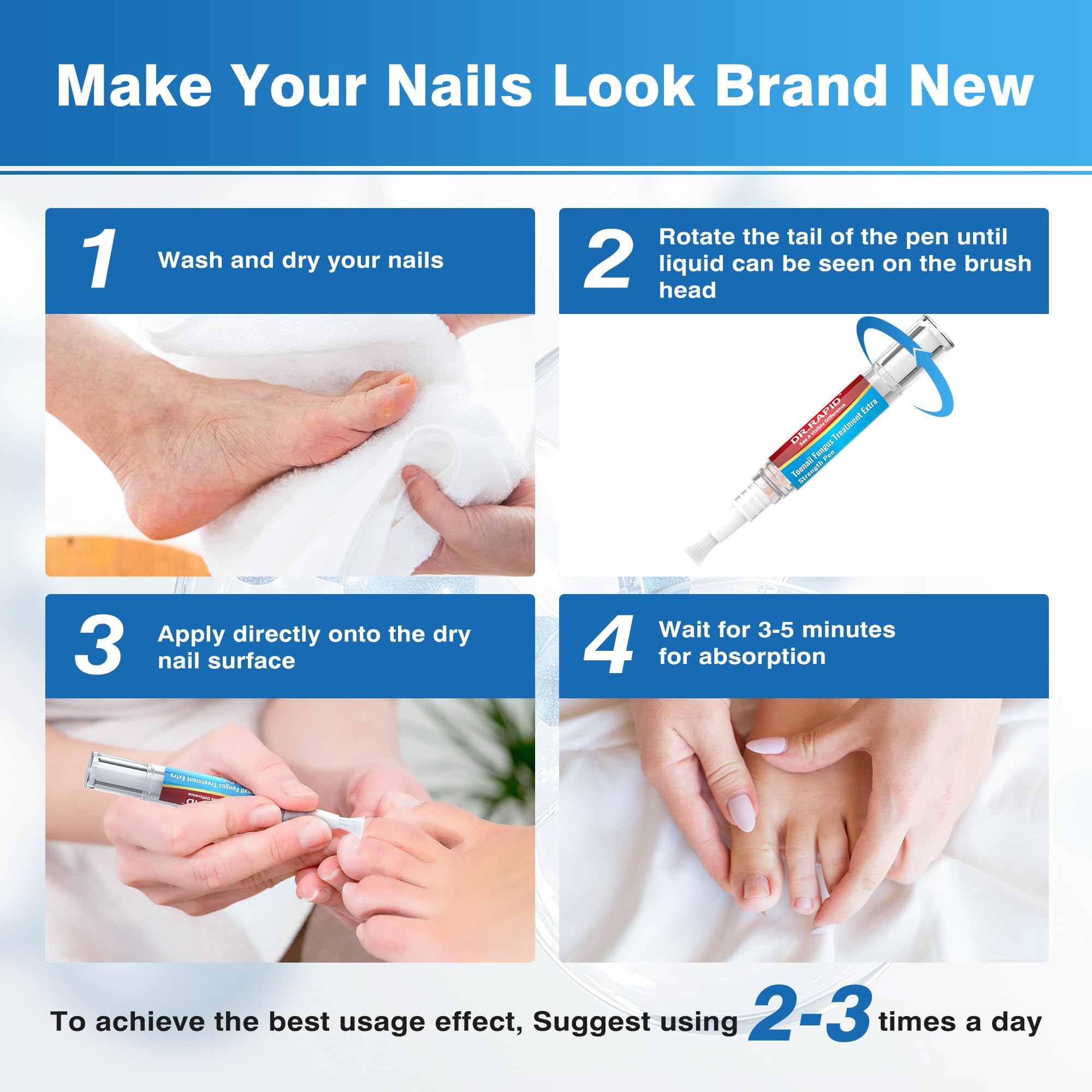 DR.RAPID toenail fungi pen 5ml bottle shows easy-at-hand solution.