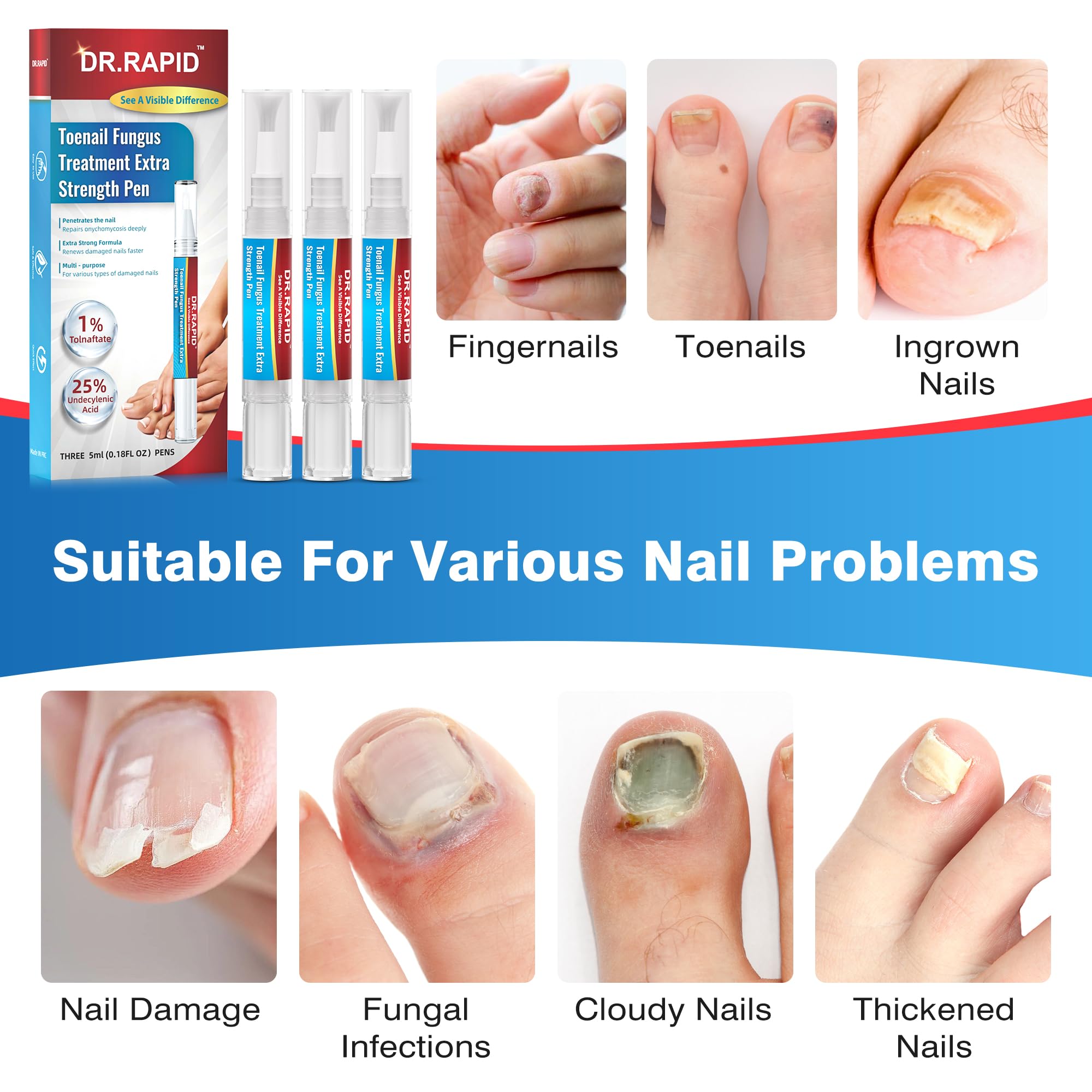 DR.RAPID toenail fungi pen compact design fits in travel kit.
