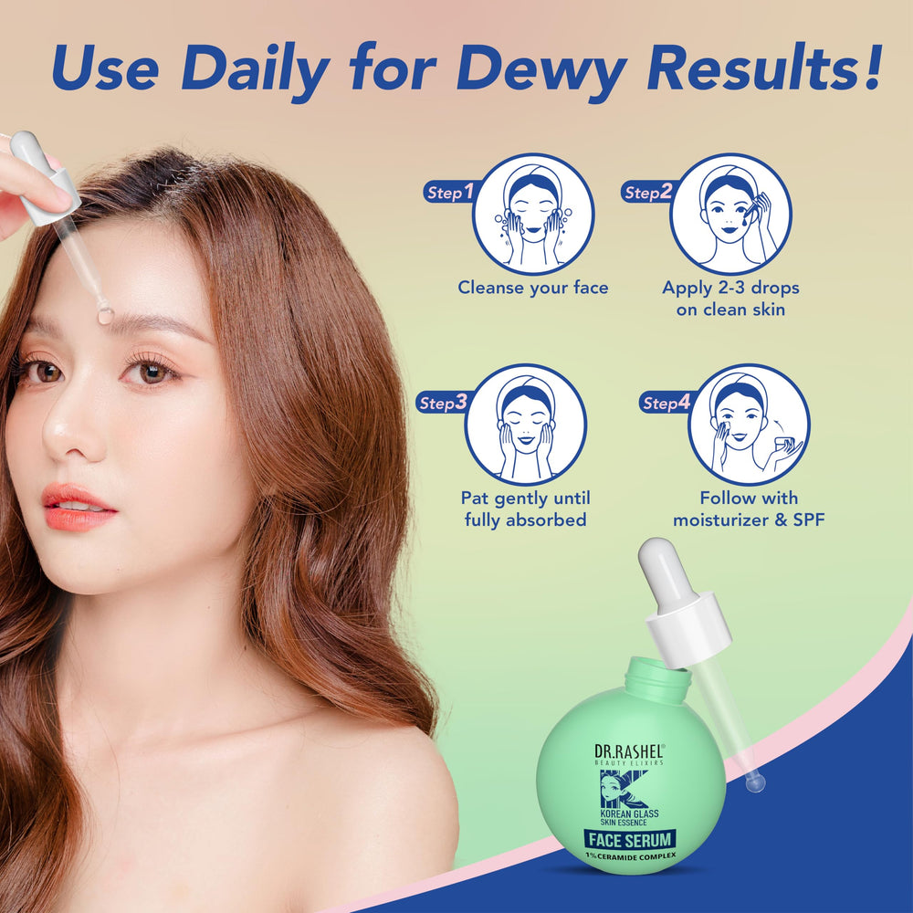 Skin shows dewy glow after DR.RASHEL Korean Face Serum.