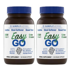 Dr. Schulze's Easy Go Bowel Mover bottle front shows plant-based digestion support for daily regularity.