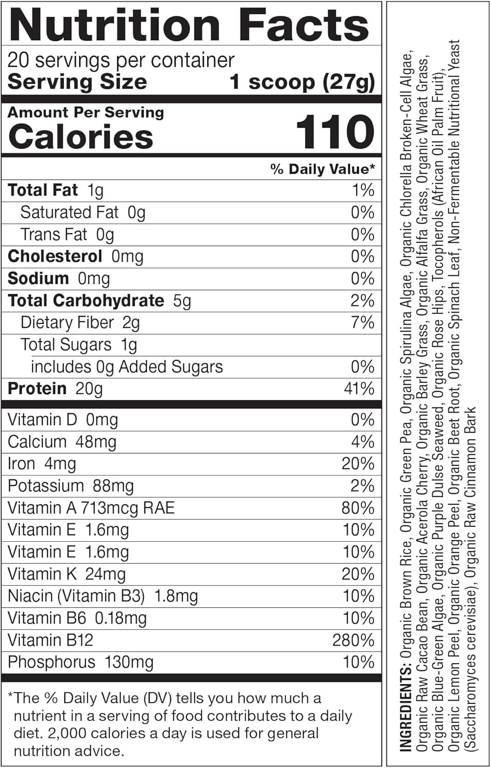 Serving size and nutrition facts for SuperProtein Plus
