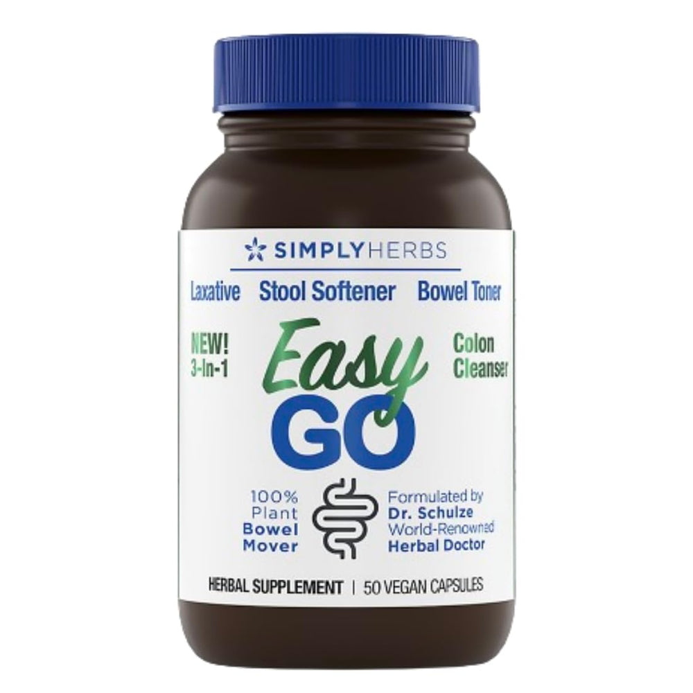 Dr. Schulze's Easy Go Bowel Mover bottle front with vegan capsules for daily digestive support