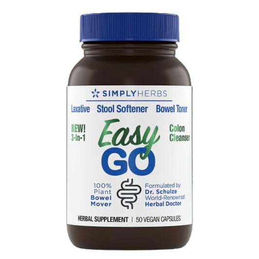 Dr. Schulze's Easy Go Bowel Mover bottle front with vegan capsules for daily digestive support