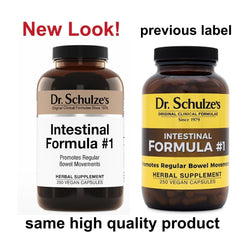 Close-up of Dr. Schulze's Intestinal Formula #1 capsules for easy use