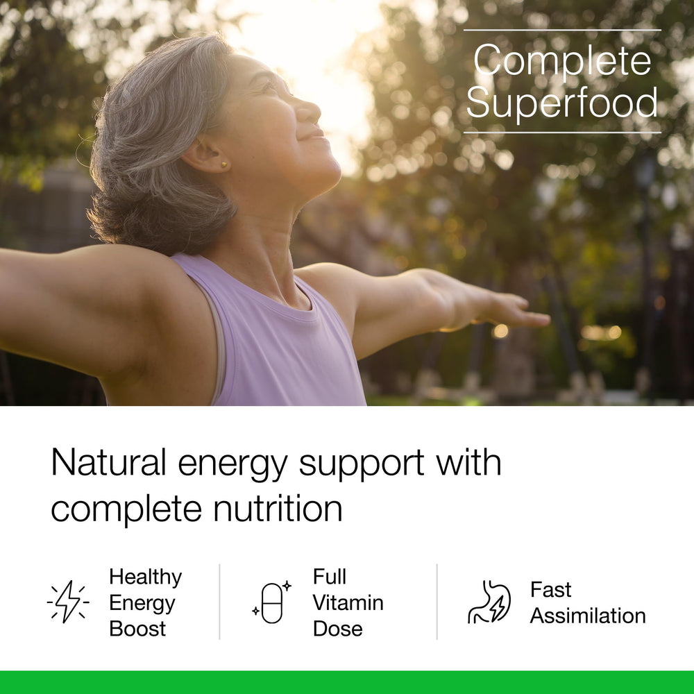 Dr. Schulze's SuperFood Plus label close-up indicating vegan and gluten-free promise.