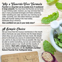Label highlighting fluoride-free and natural ingredients