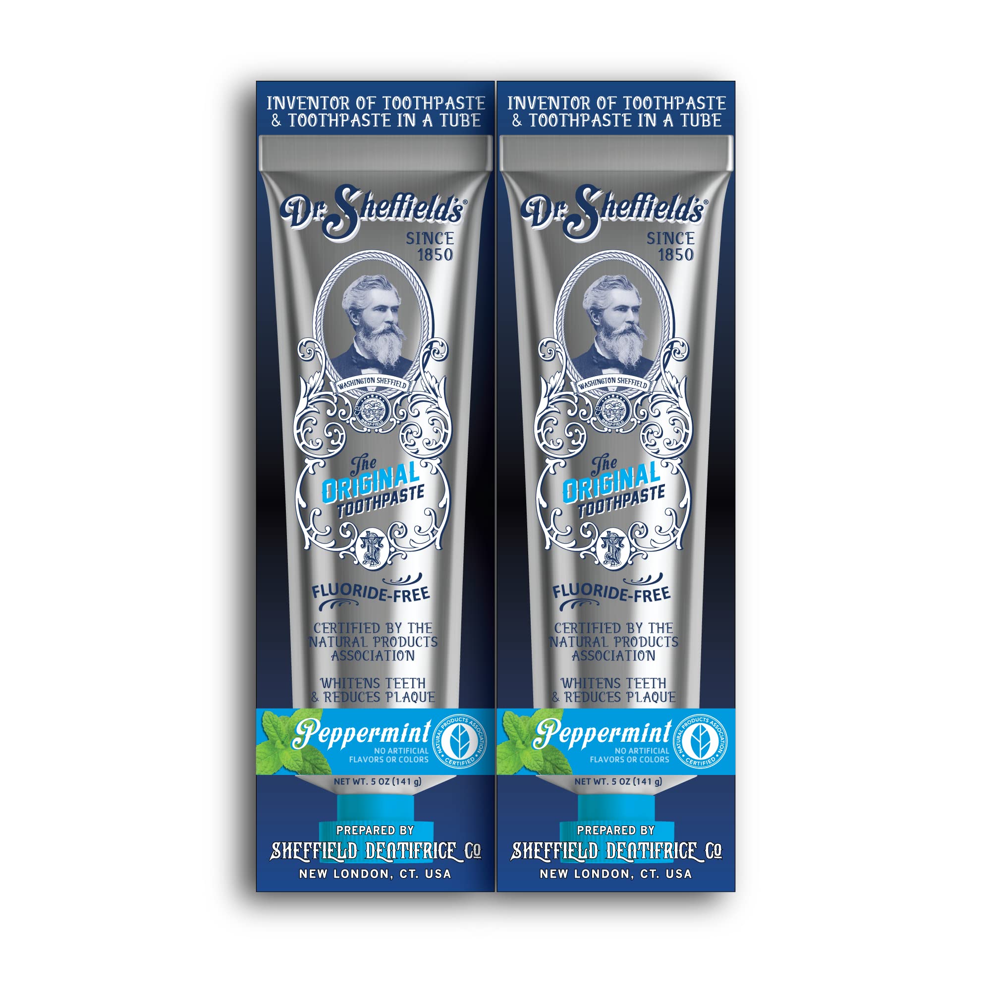 Dr. Sheffield's Certified Natural Peppermint Toothpaste 2-pack in aluminum tubes