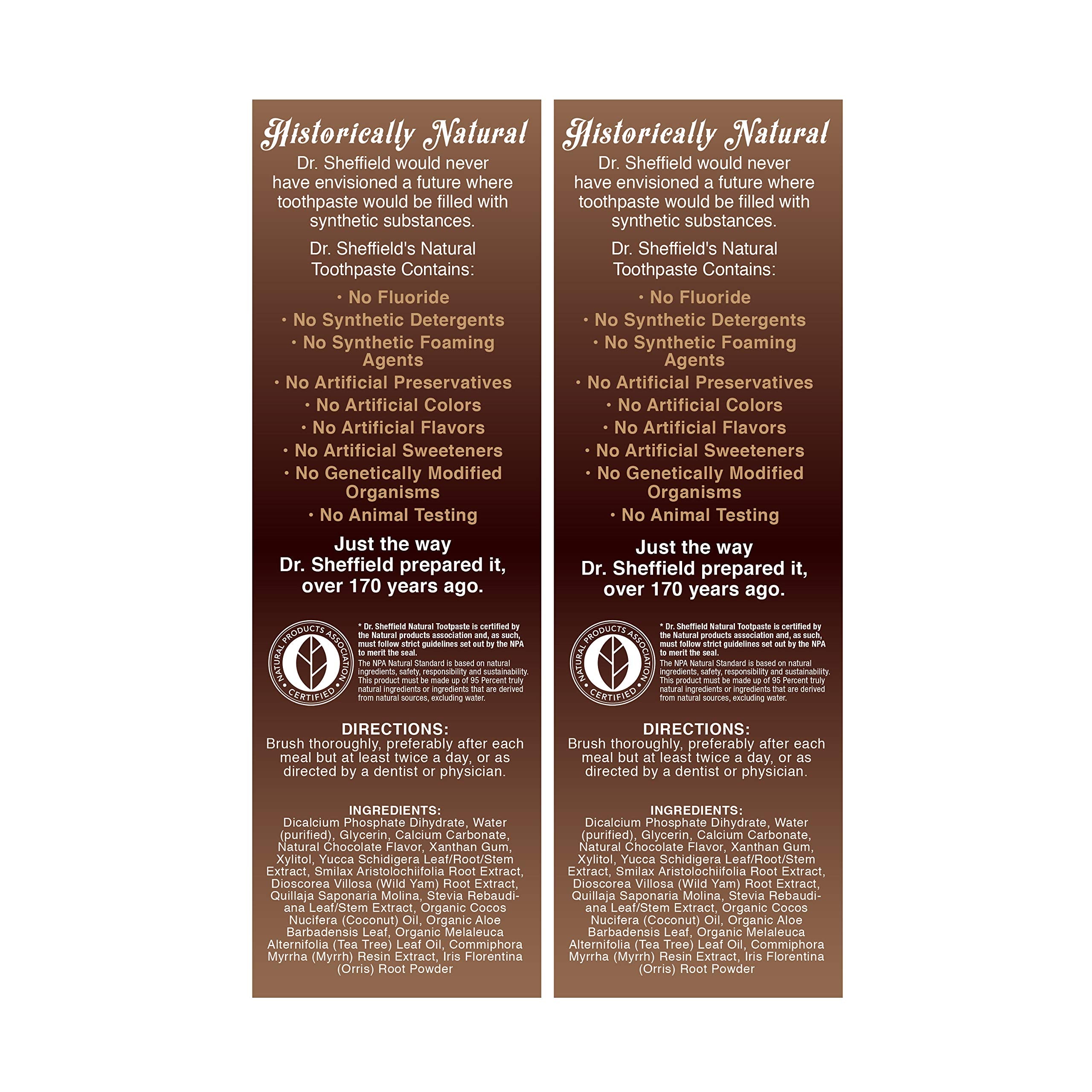 Back view of packaging showing ingredients and certifications