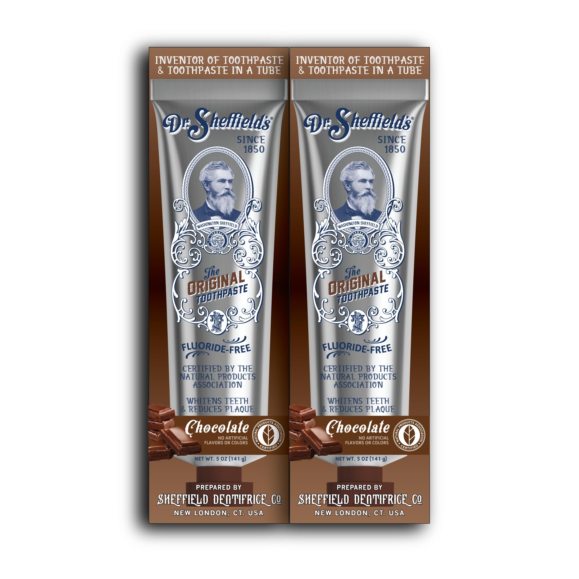 Front view of Dr. Sheffield’s Certified Natural Toothpaste Chocolate 2-Pack