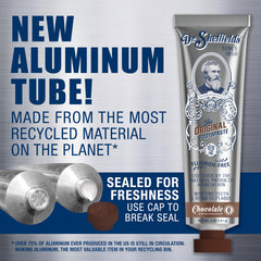 Close-up of chocolate-flavored toothpaste tube