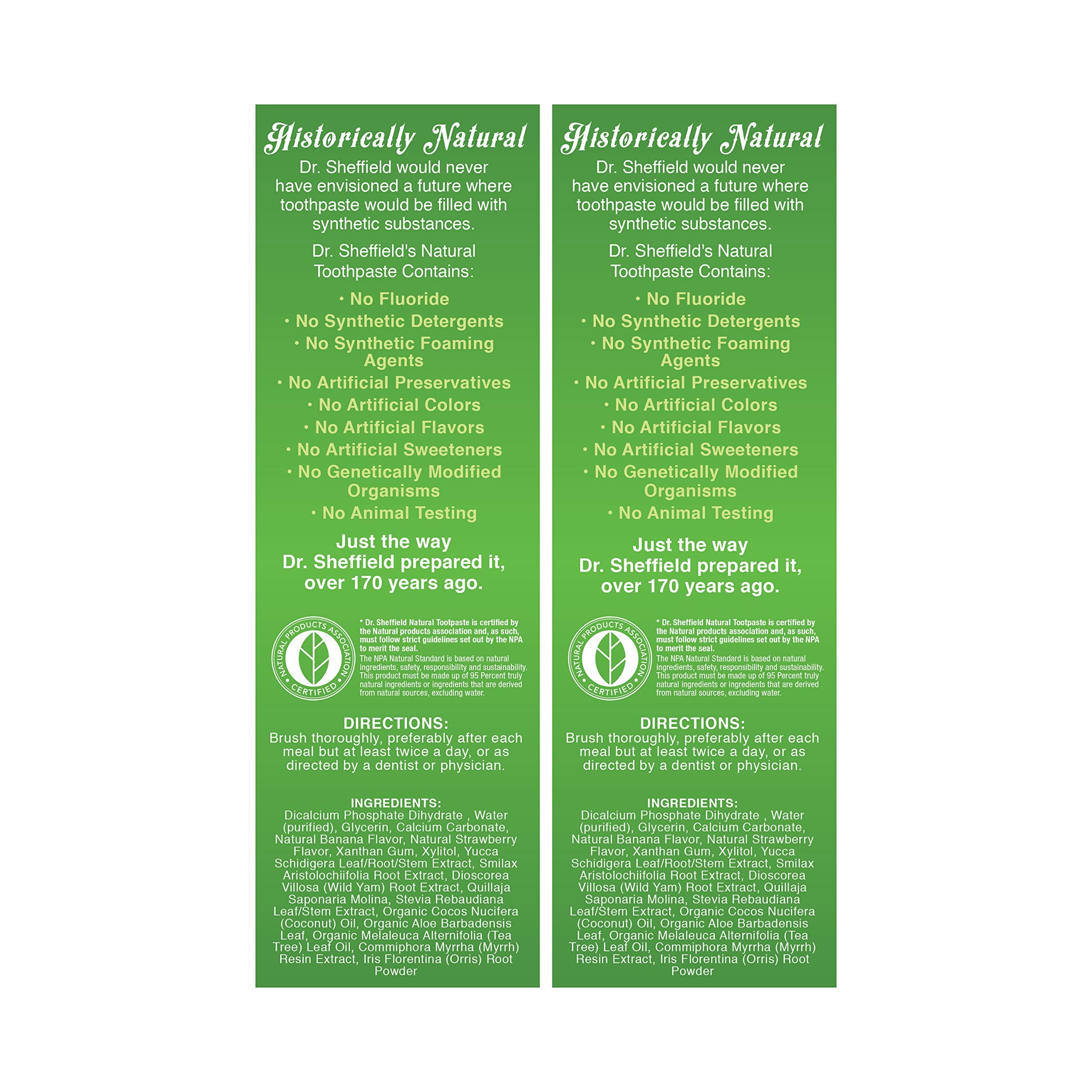 Side view of 2-pack packaging for Dr. Sheffield’s Strawberry Banana toothpaste