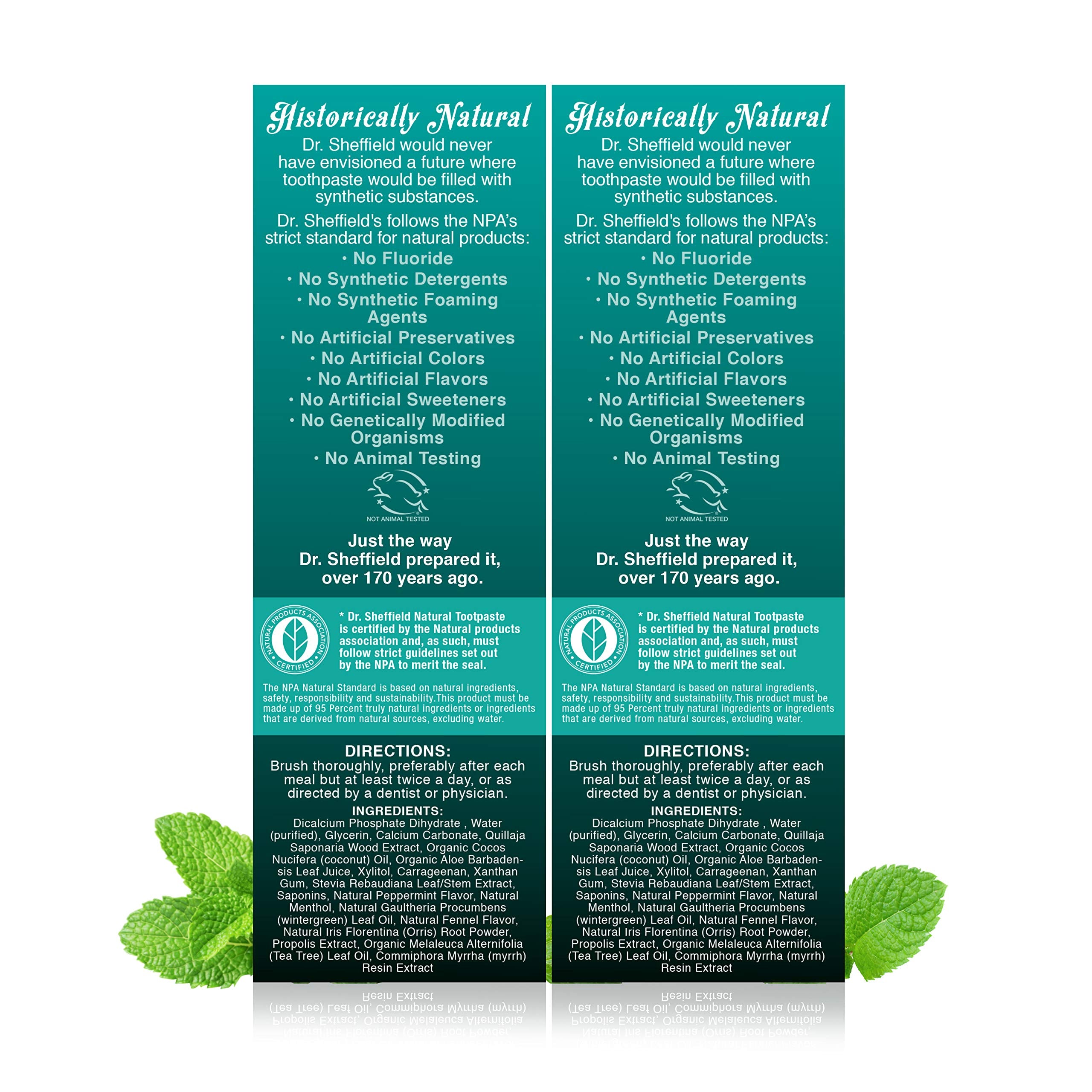 Close-up of Wintergreen flavor text on Dr. Sheffield's toothpaste
