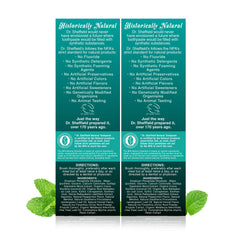Close-up of Wintergreen flavor text on Dr. Sheffield's toothpaste