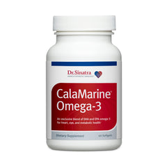 Bottle of Dr. Sinatra CalaMarine Omega-3 supplement with DHA and EPA
