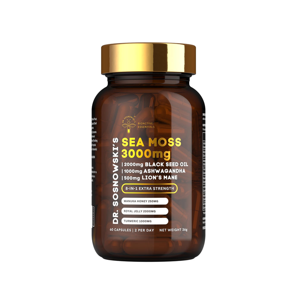 Front view of Dr Sosnowski's BioActive Sea Moss bottle - 60 capsules
