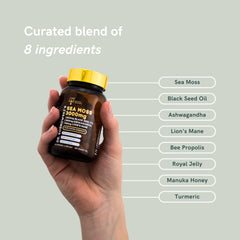 Label highlighting 3000mg Sea Moss per daily serving