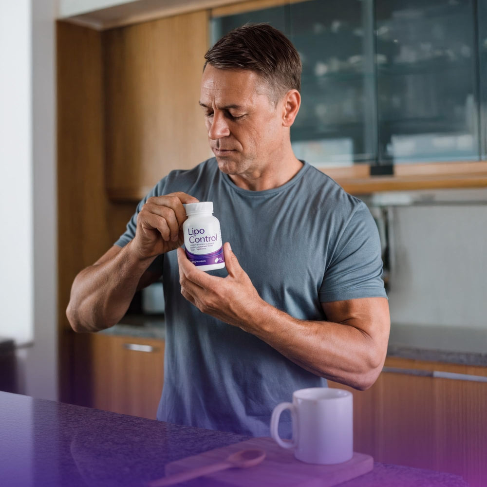 Dr. T supplement bottle on a breakfast table suggesting daily routine support