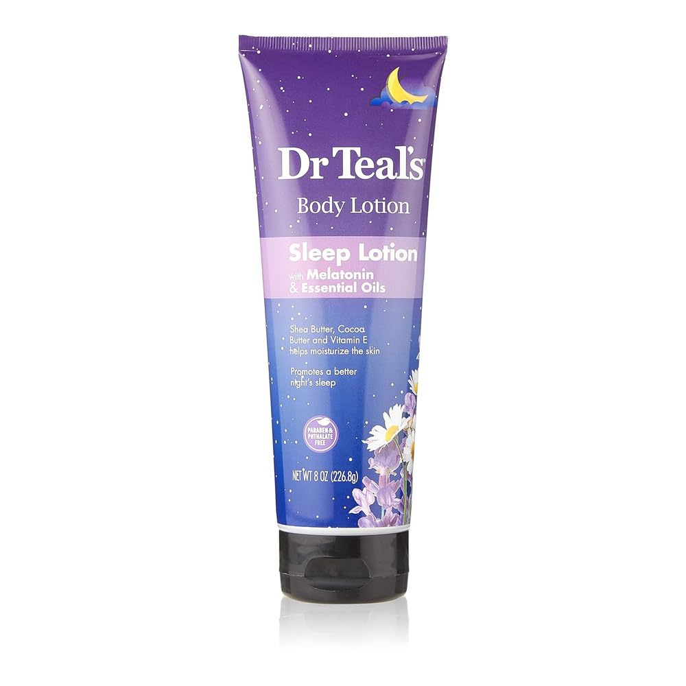 Dr Teal's Night Sleep lotion bottle with calming scent for bedtime.