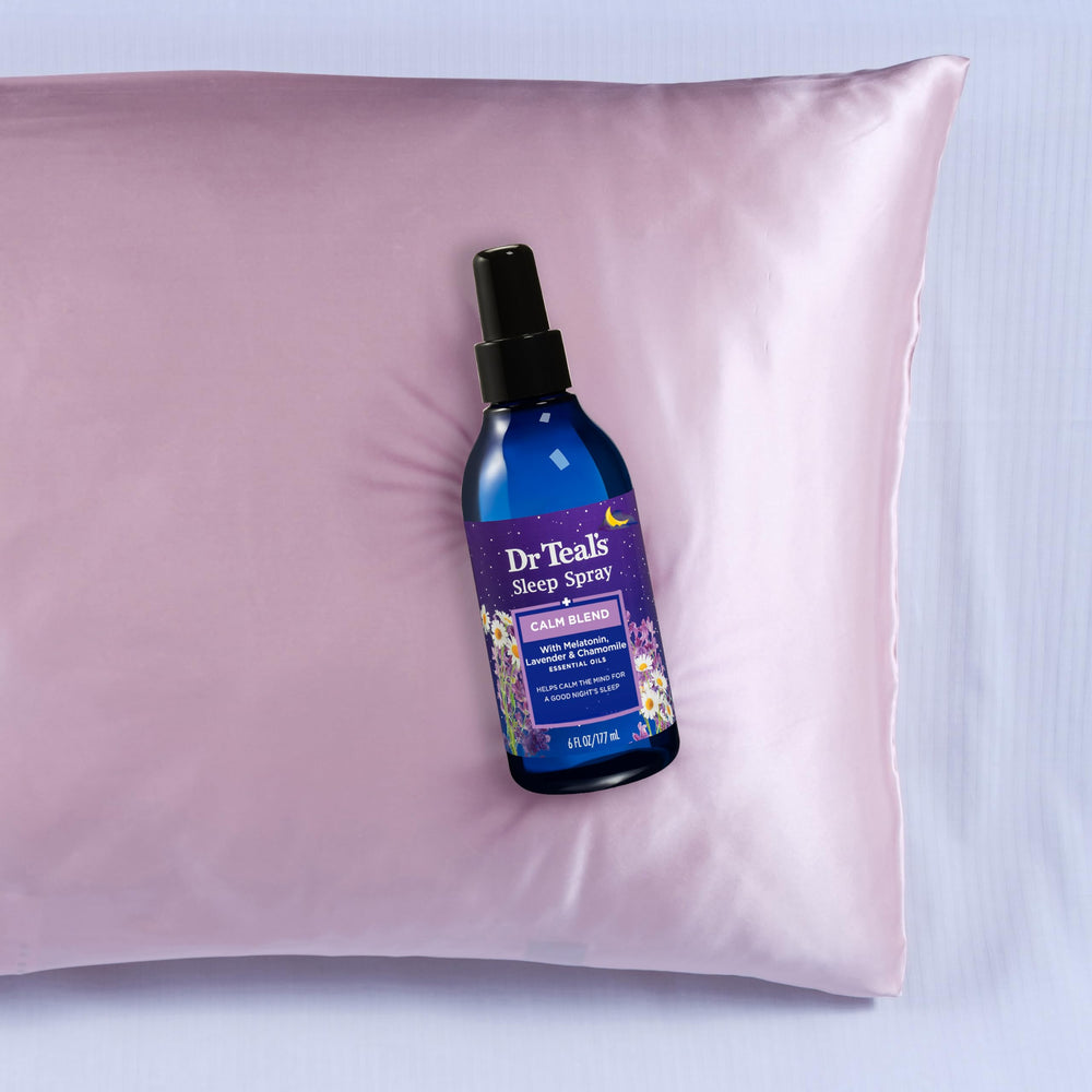 Bedroom scene featuring Dr Teal's Calm Blend Sleep Spray