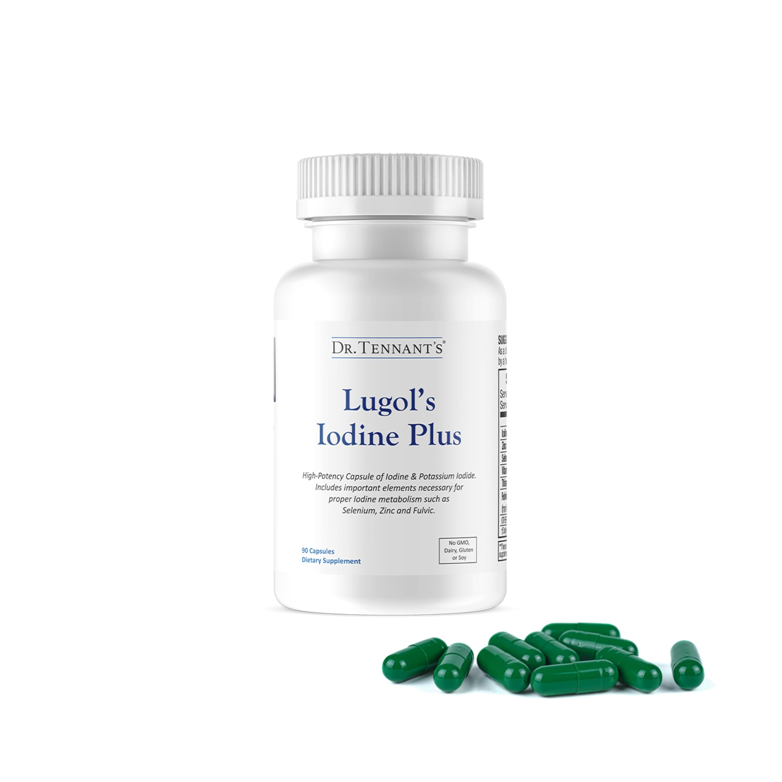 Bottle of Dr. Tennant's Iodine Supplement Plus with 90 capsules