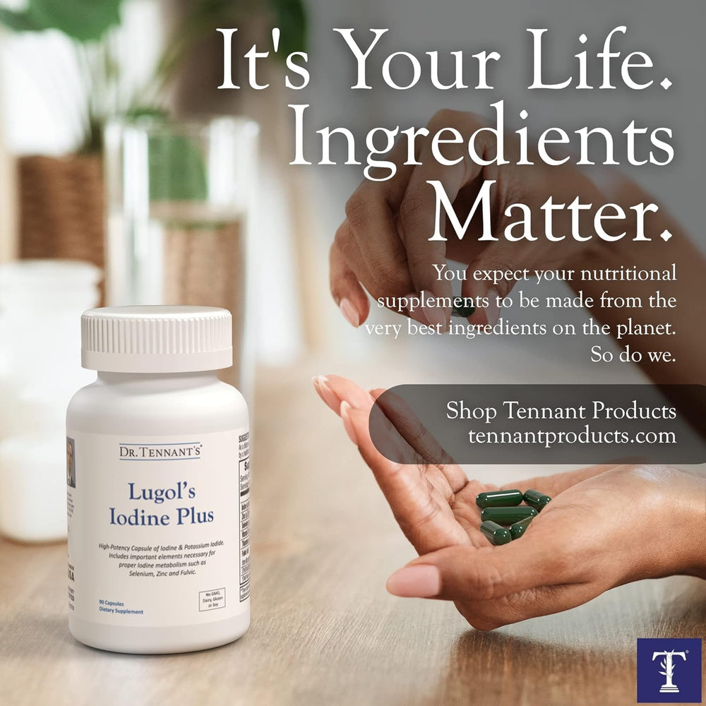 Dr. Tennant's Iodine Supplement Plus dosage info, easy dosage guidance for daily use.