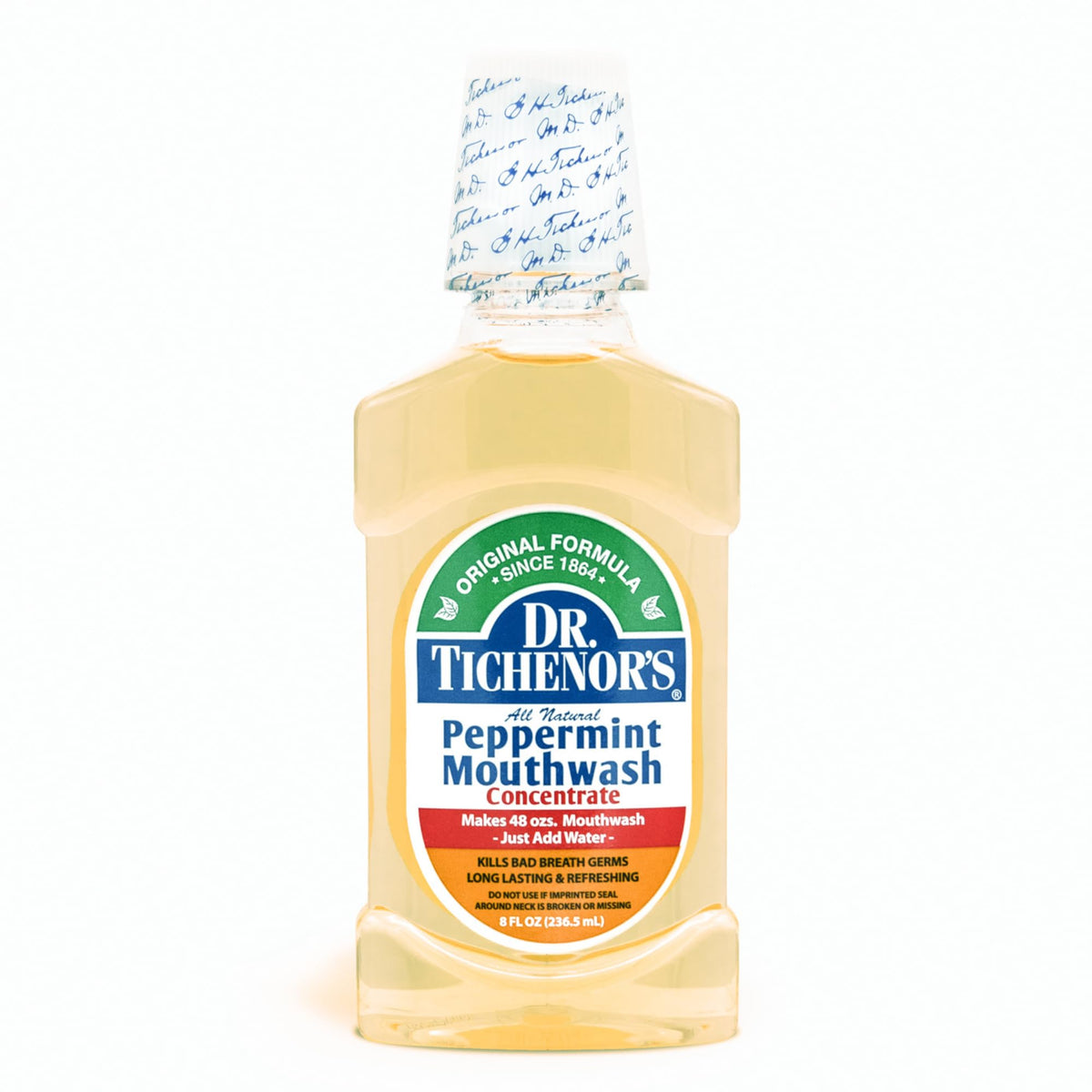 Front view of Dr. Tichenor's Peppermint Mouthwash Concentrate 8 oz bottle