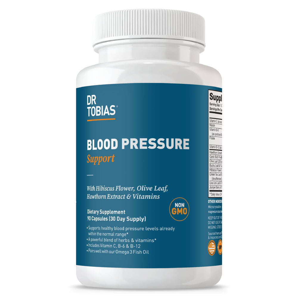 Dr. Tobias Blood Pressure Support bottle label with 90 capsules