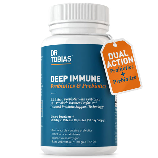 Dr. Tobias Deep Immune Probiotics & Prebiotics bottle and label