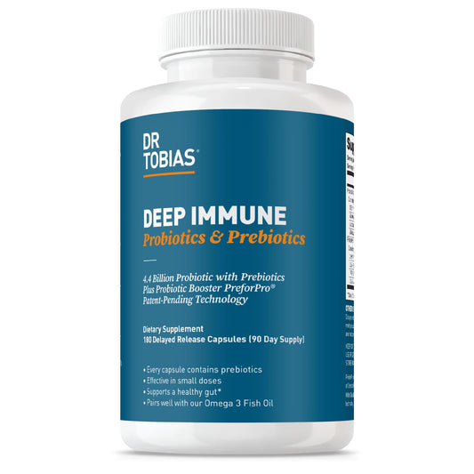 Dr. Tobias Deep Immune Probiotics & Prebiotics bottle on white background