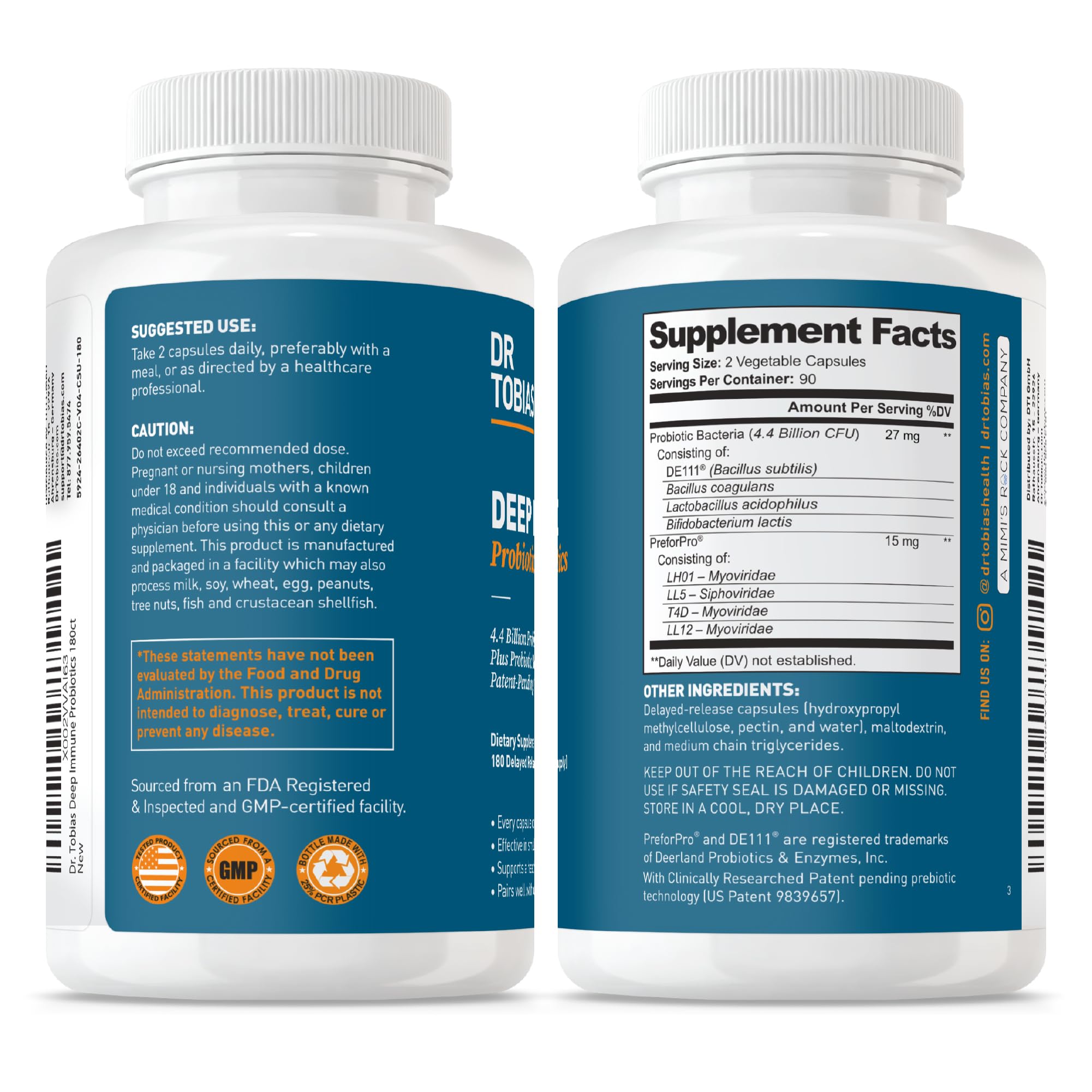 USA-made, non-GMO vegetarian probiotic formula packaging