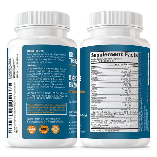 Back/label view of Dr. Tobias Digestive Enzymes bottle