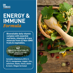 Front label highlighting 42 fruits and vegetables and vegan formula