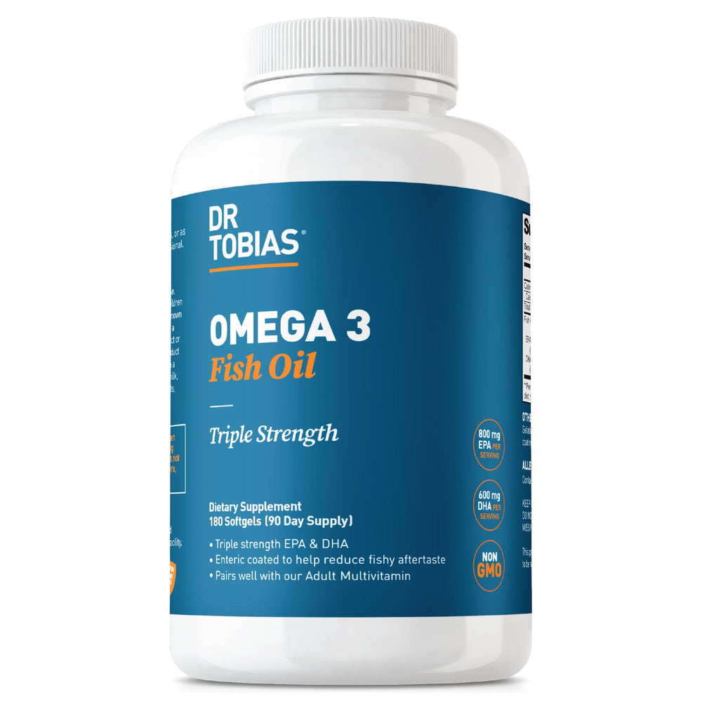Dr. Tobias Omega 3 Fish Oil 2000mg triple strength bottle with 180 softgels