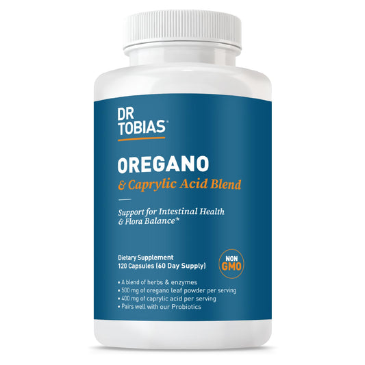 Dr. Tobias oregano and caprylic acid bottle front view