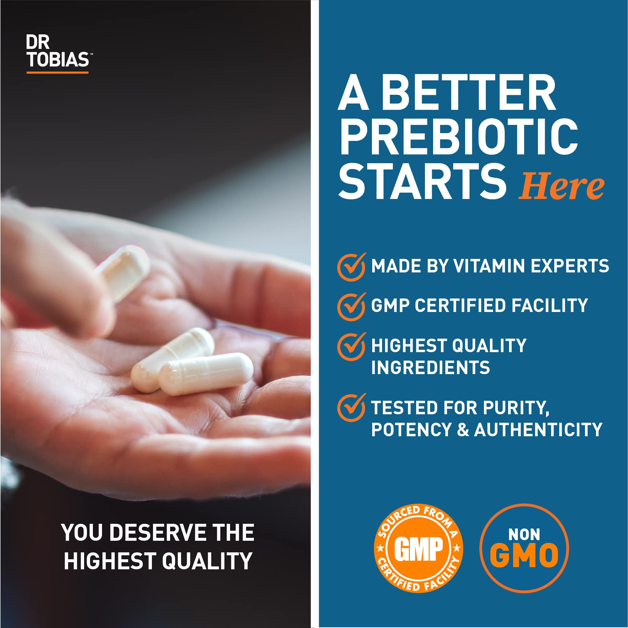 Dr. Tobias Prebiotics serving idea with water for daily routine.