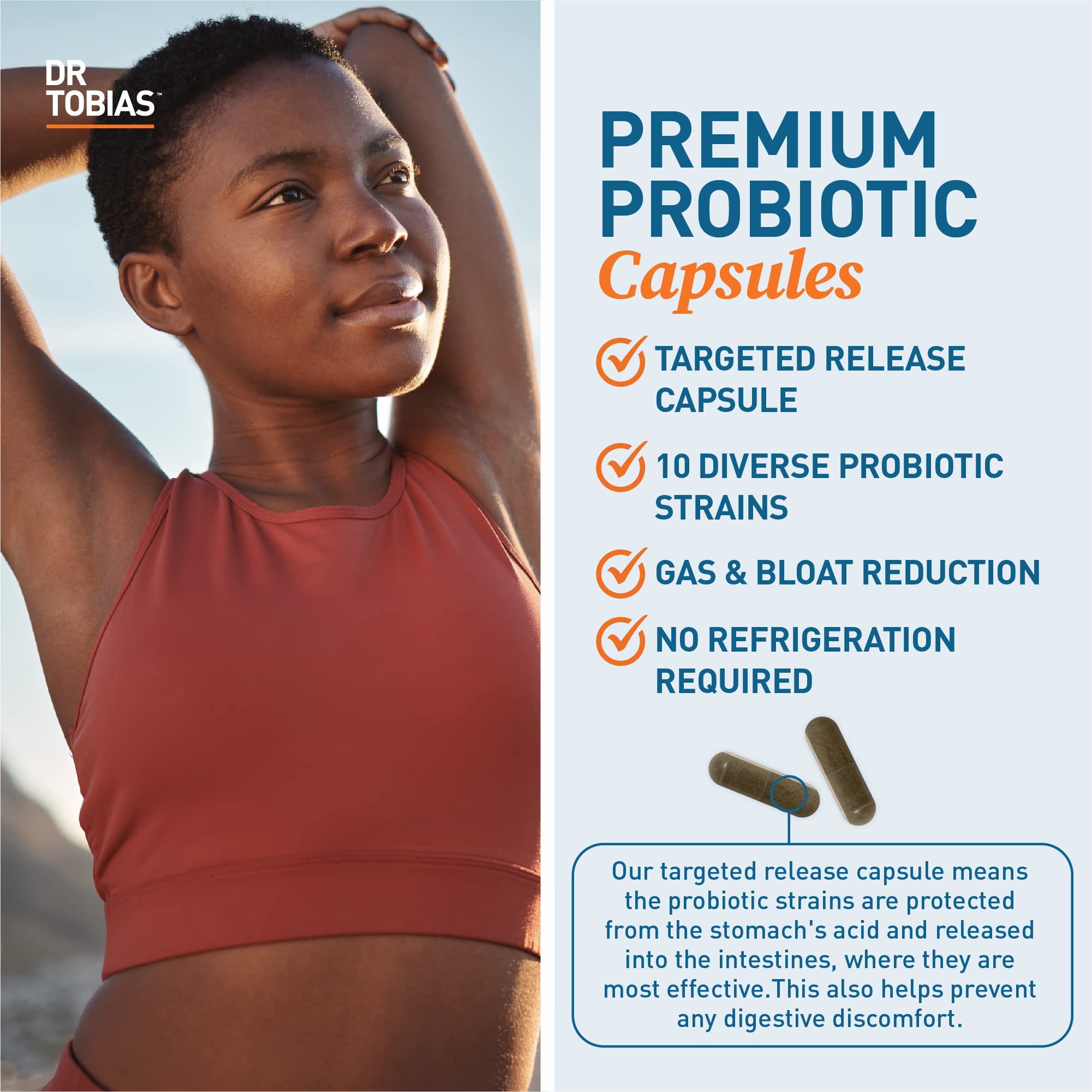 Graphic illustrating targeted release of probiotic strains to the gut