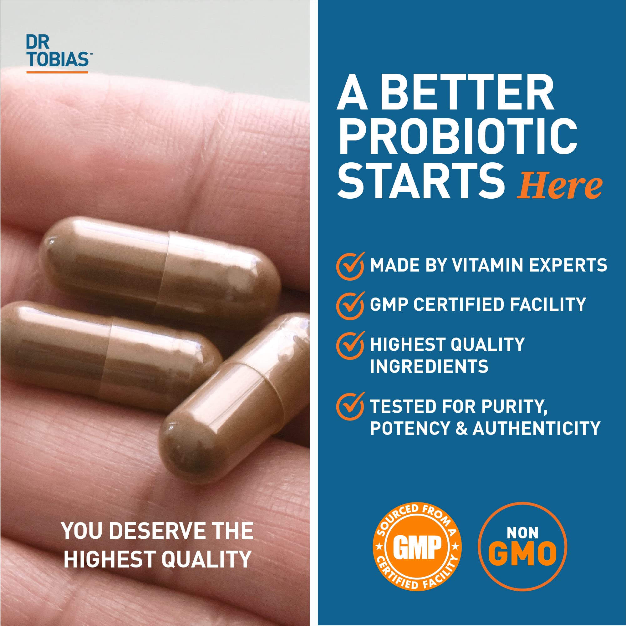 Shelf-stable Dr. Tobias Probiotics bottle without refrigeration