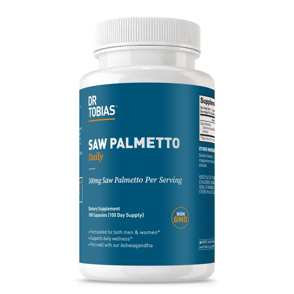 Dr. Tobias Saw Palmetto 500mg bottle with 100 capsules