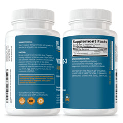 Bottle shown with ingredients and GMP quality assurance