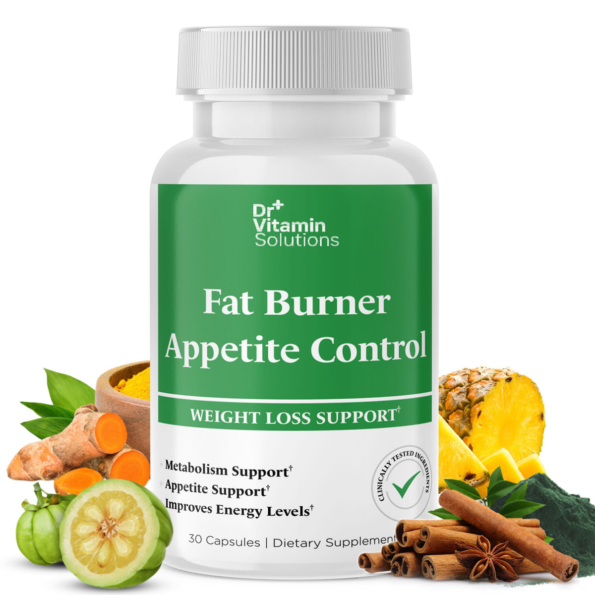 DR VITAMIN SOLUTIONS Fat Burner bottle on white background