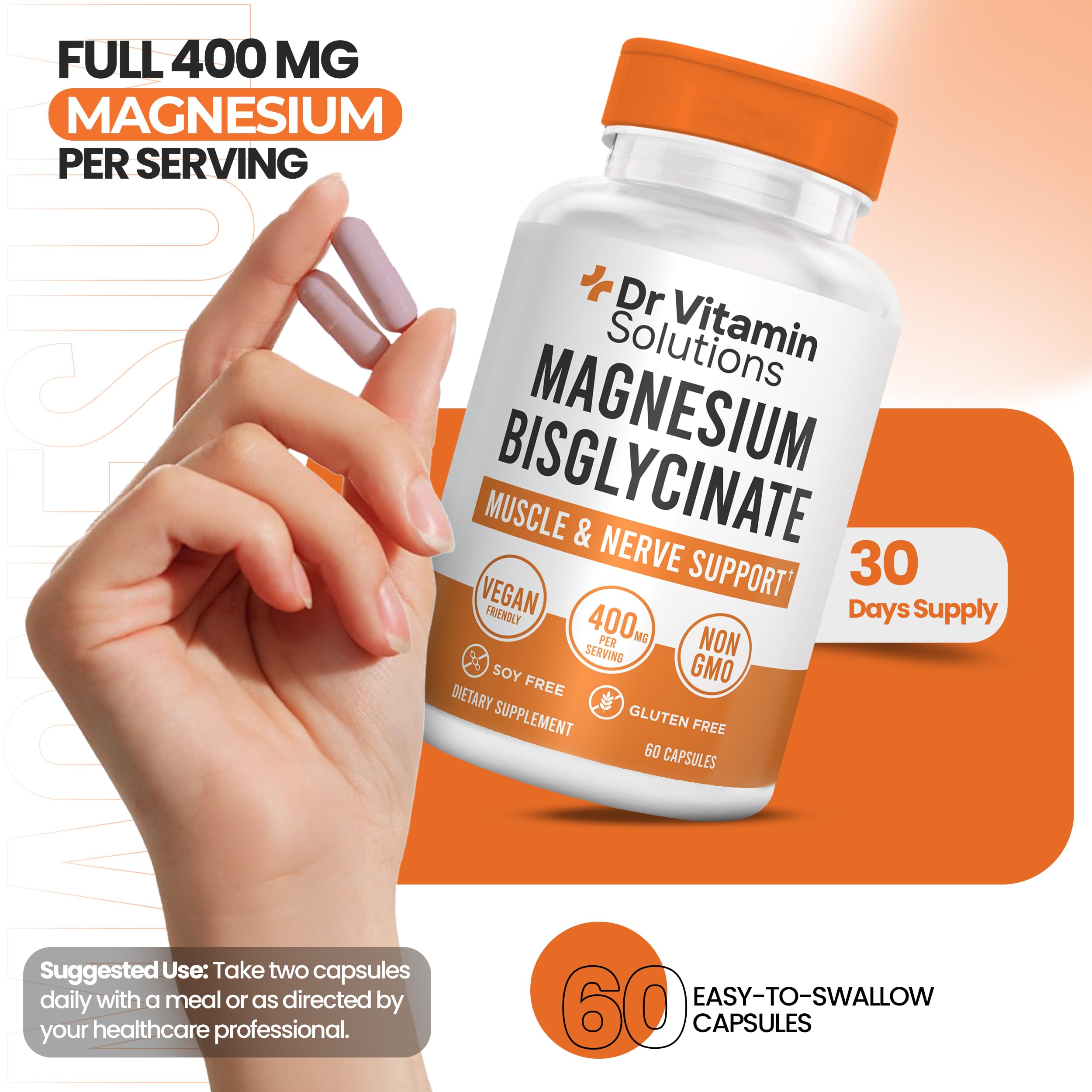 60 vegan capsules bottle of magnesium supplement