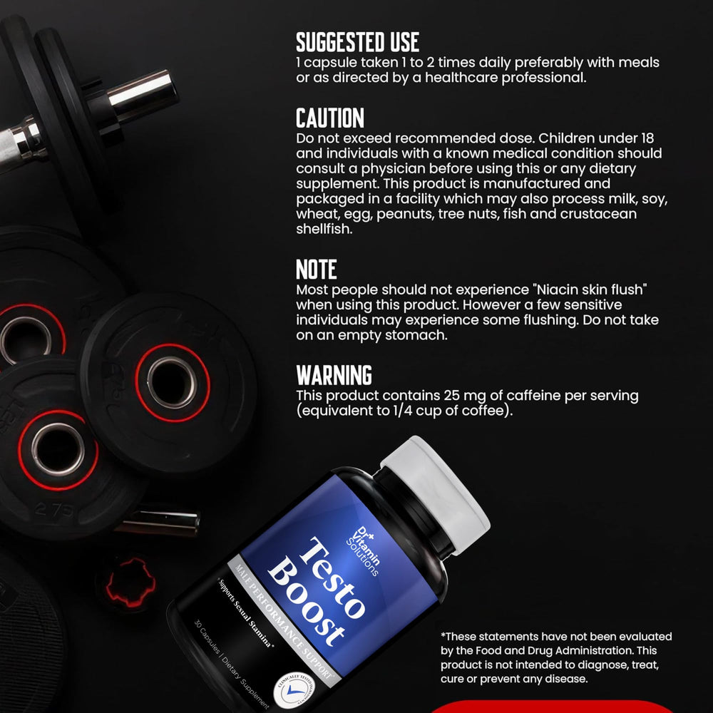 Non-GMO and cGMP facility label on Testo Boost bottle