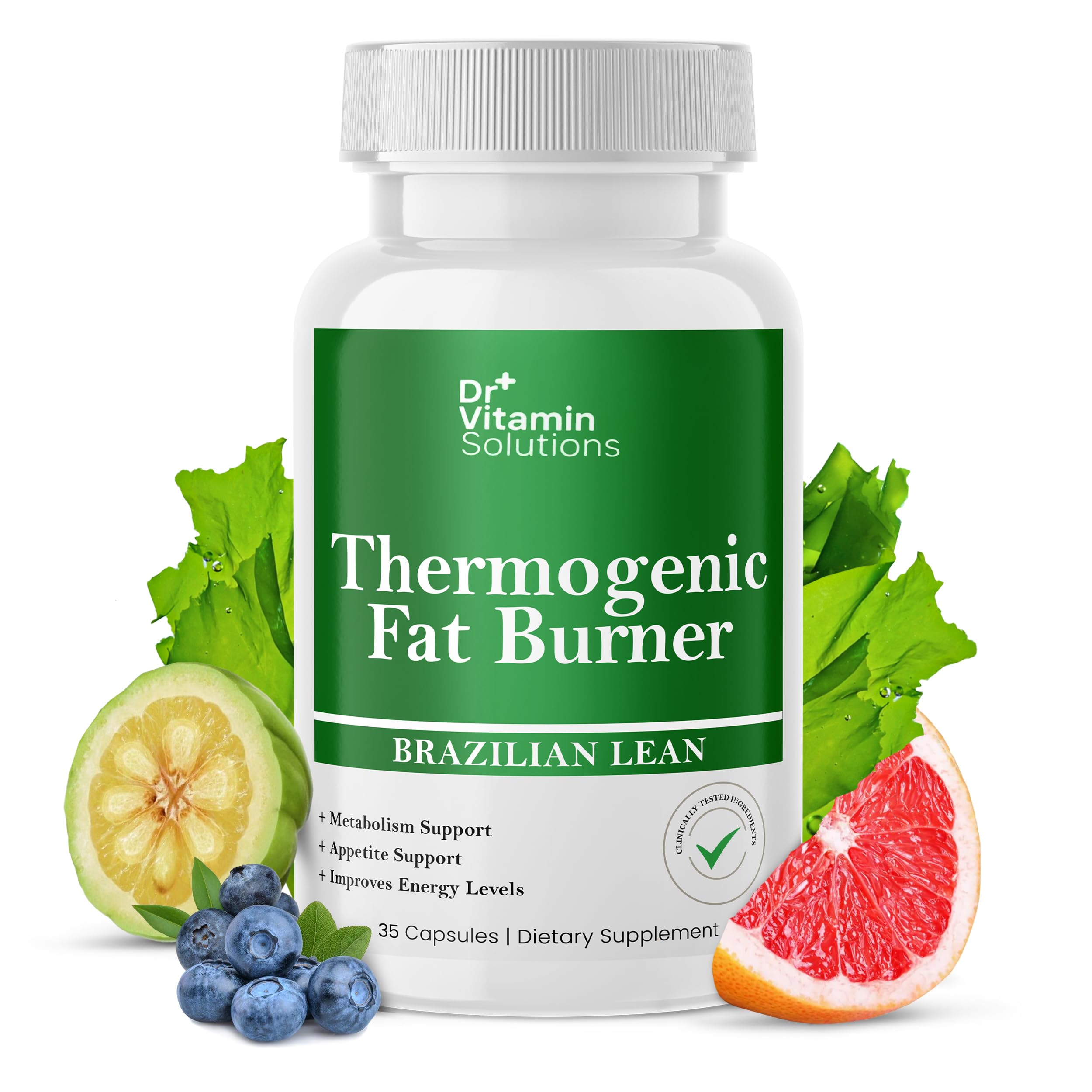 Bottle of DR VITAMIN SOLUTIONS Thermogenic Fat Burner with green tea