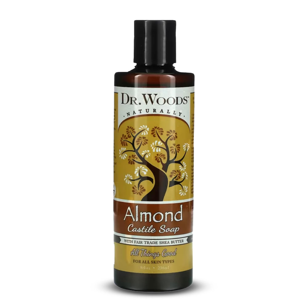 Dr. Woods Almond Castile Soap bottle showing gentle, versatile cleansing potential