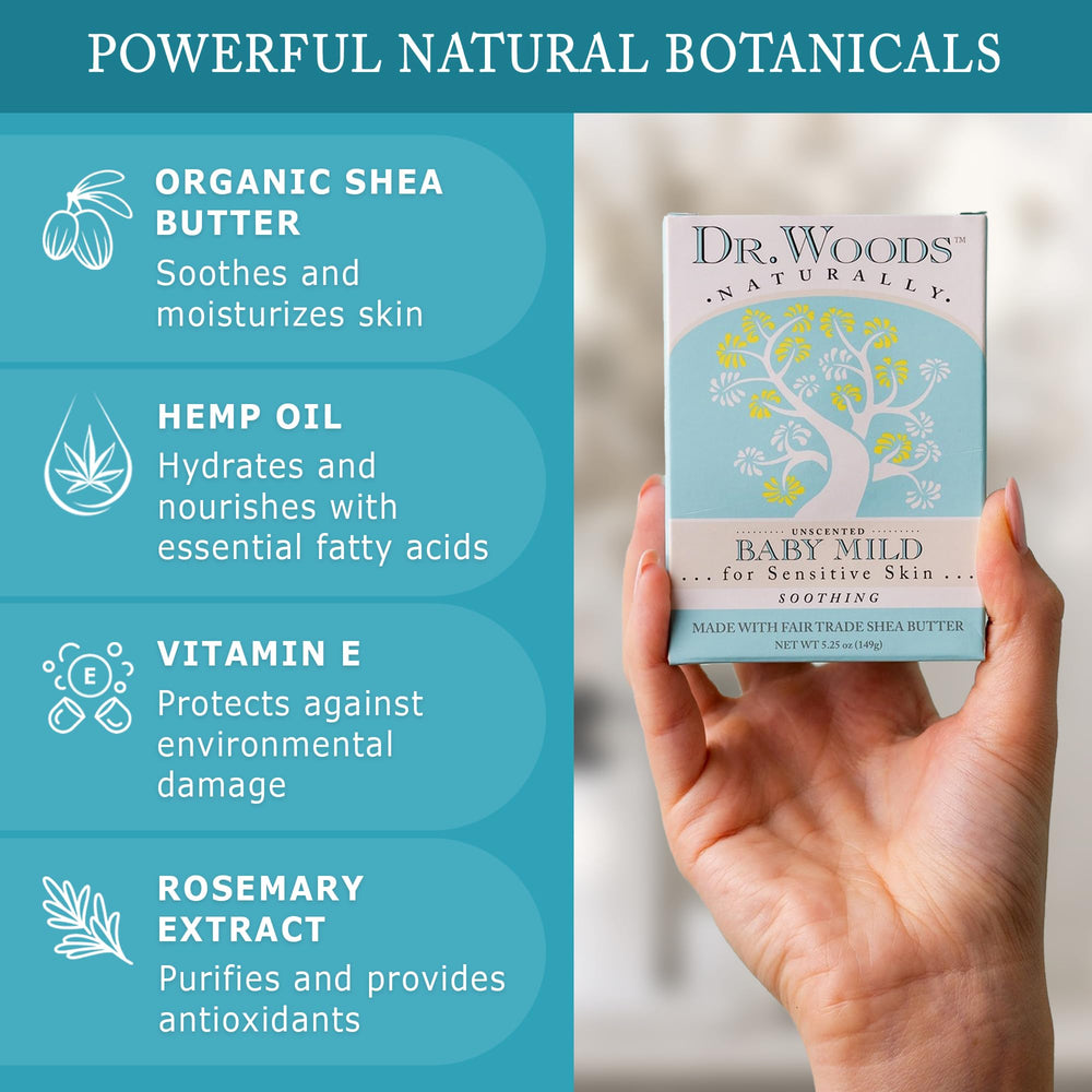 Closeup of fragrance-free formula on the unscented baby mild bar soap