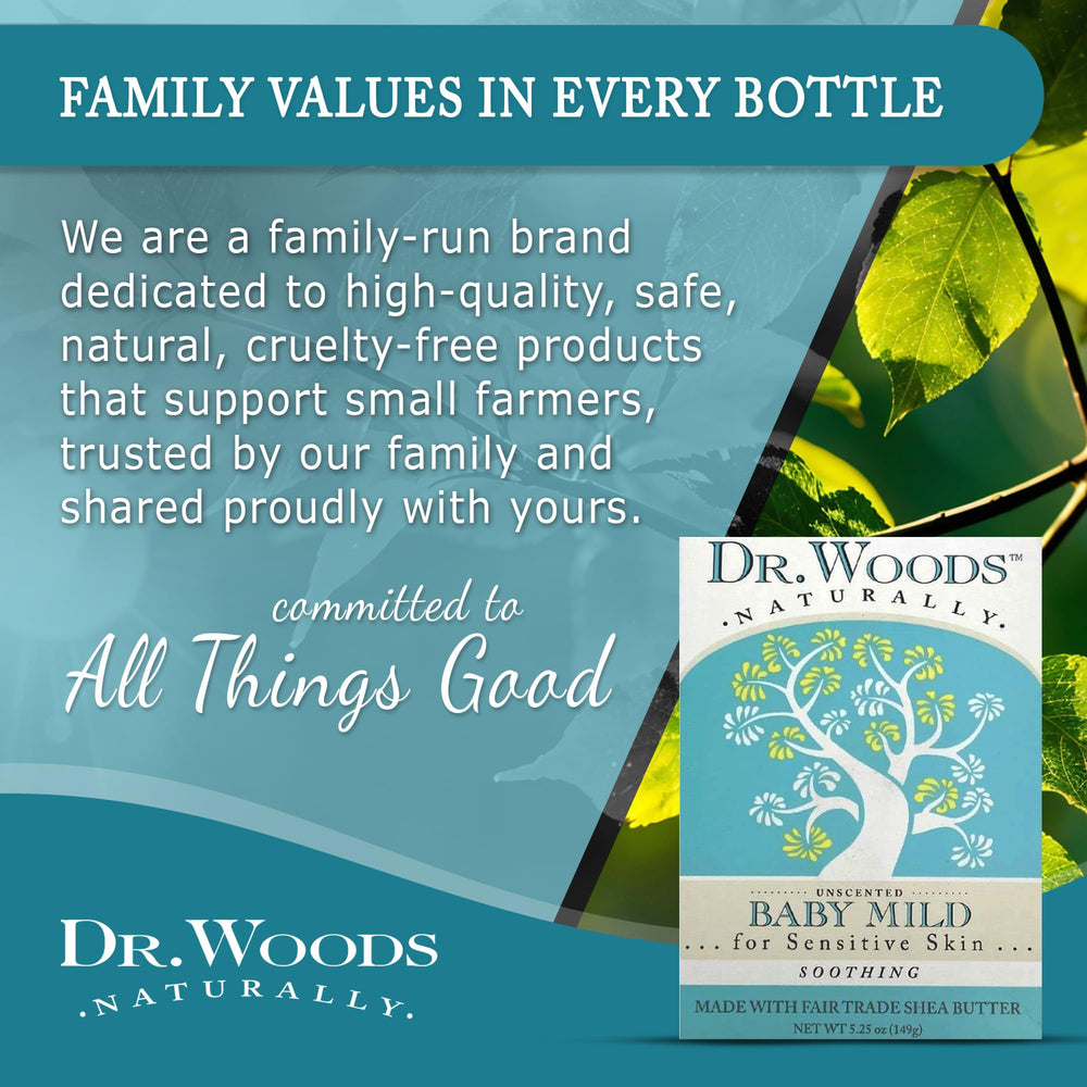 Nourishing jojoba oil and vitamin E in Dr. Woods baby mild soap