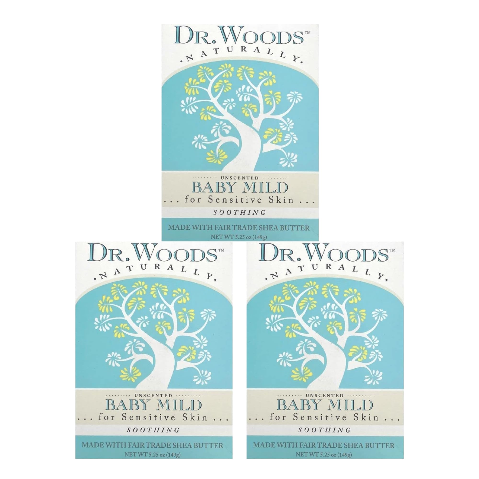 Hero image of Dr. Woods unscented baby mild bar soap with organic shea butter, 5.25 oz, pack of 3