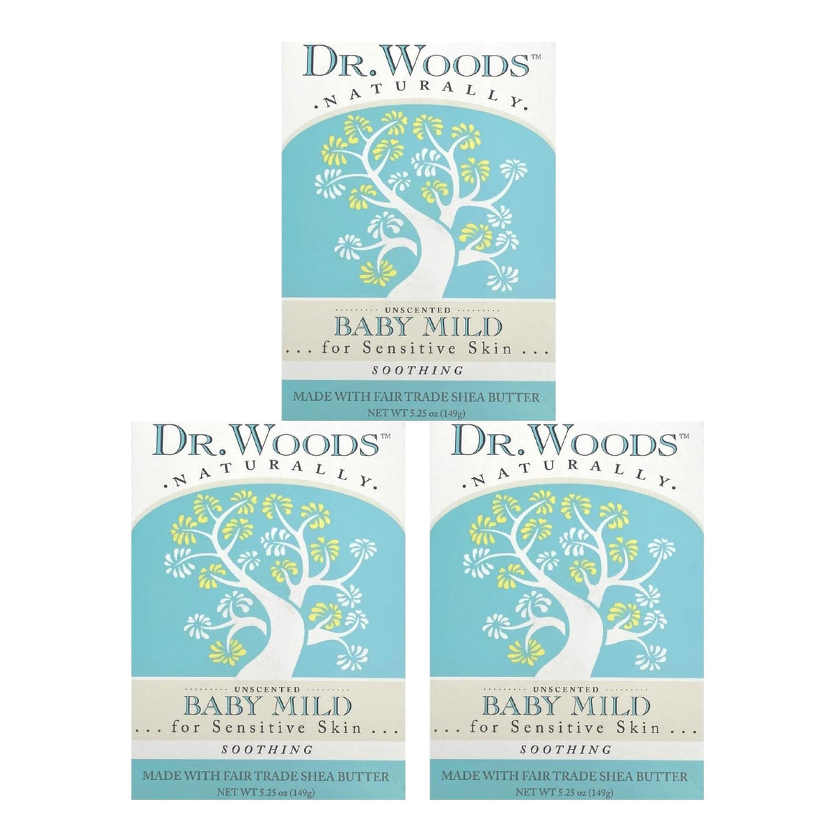 Hero image of Dr. Woods unscented baby mild bar soap with organic shea butter, 5.25 oz, pack of 3